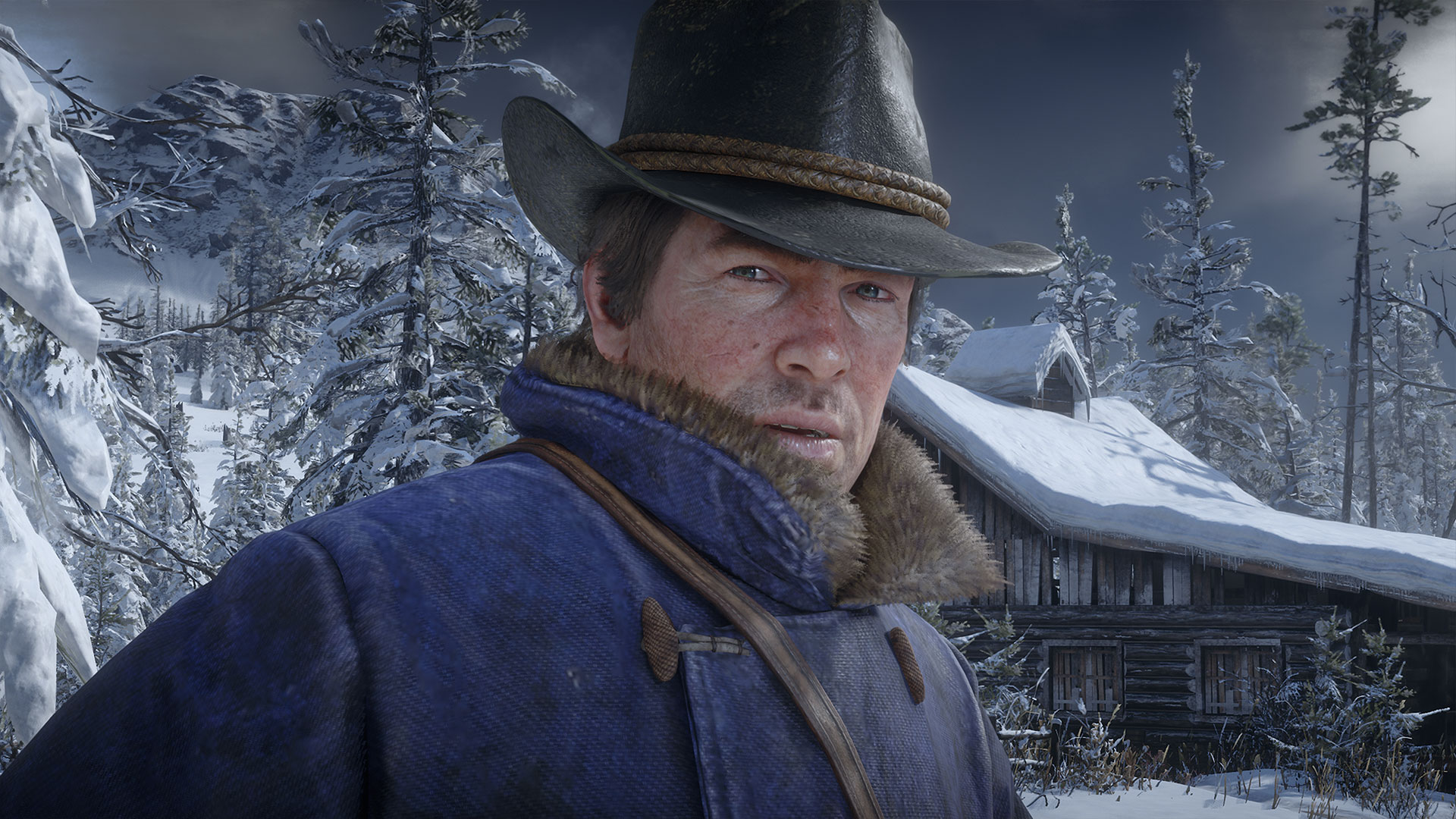 red and black, Arthur Morgan, rdr2, face only, intense, side vie 