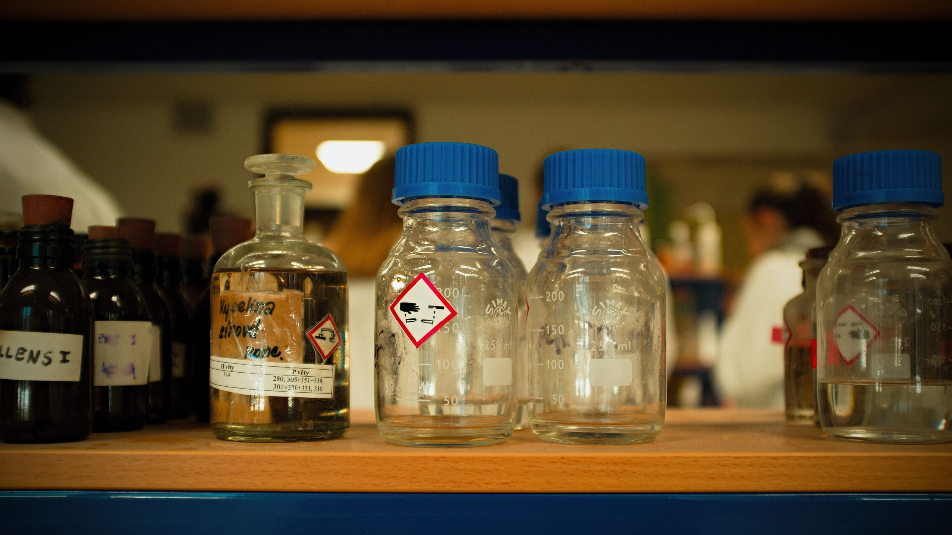 chemicals on a shelf