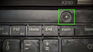 close-up of a keyboard with the power button highlighted