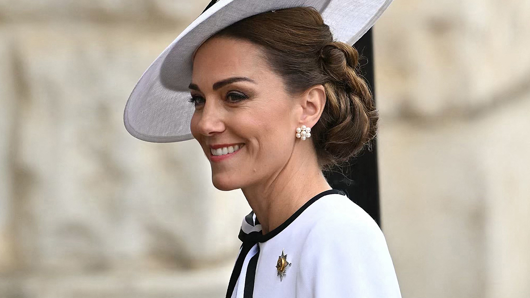 Catherine, Princess of Wales, arrives to Horse Guards Parade for the King's Birthday Parade "Trooping the Colour" in London on June 15, 2024