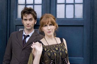 David Tennant and Catherine Tate by Doctor Who's Tardis