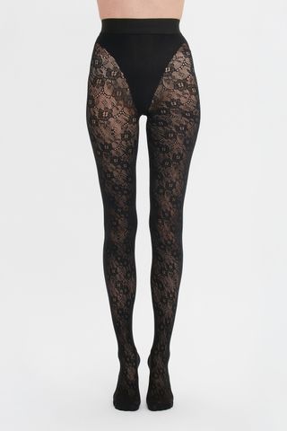 Exclusive Vb Monogram Lace Tights in Black