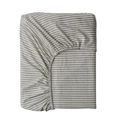 TOAST, Organic Cotton Ticking Stripe Fitted Sheet | Ecru/graphite
