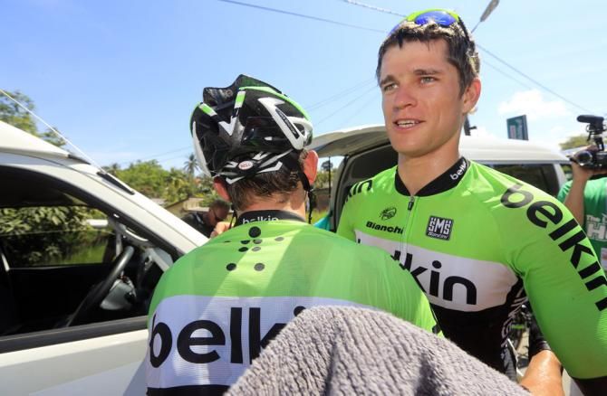 Theo Bos is congratulated at the finish