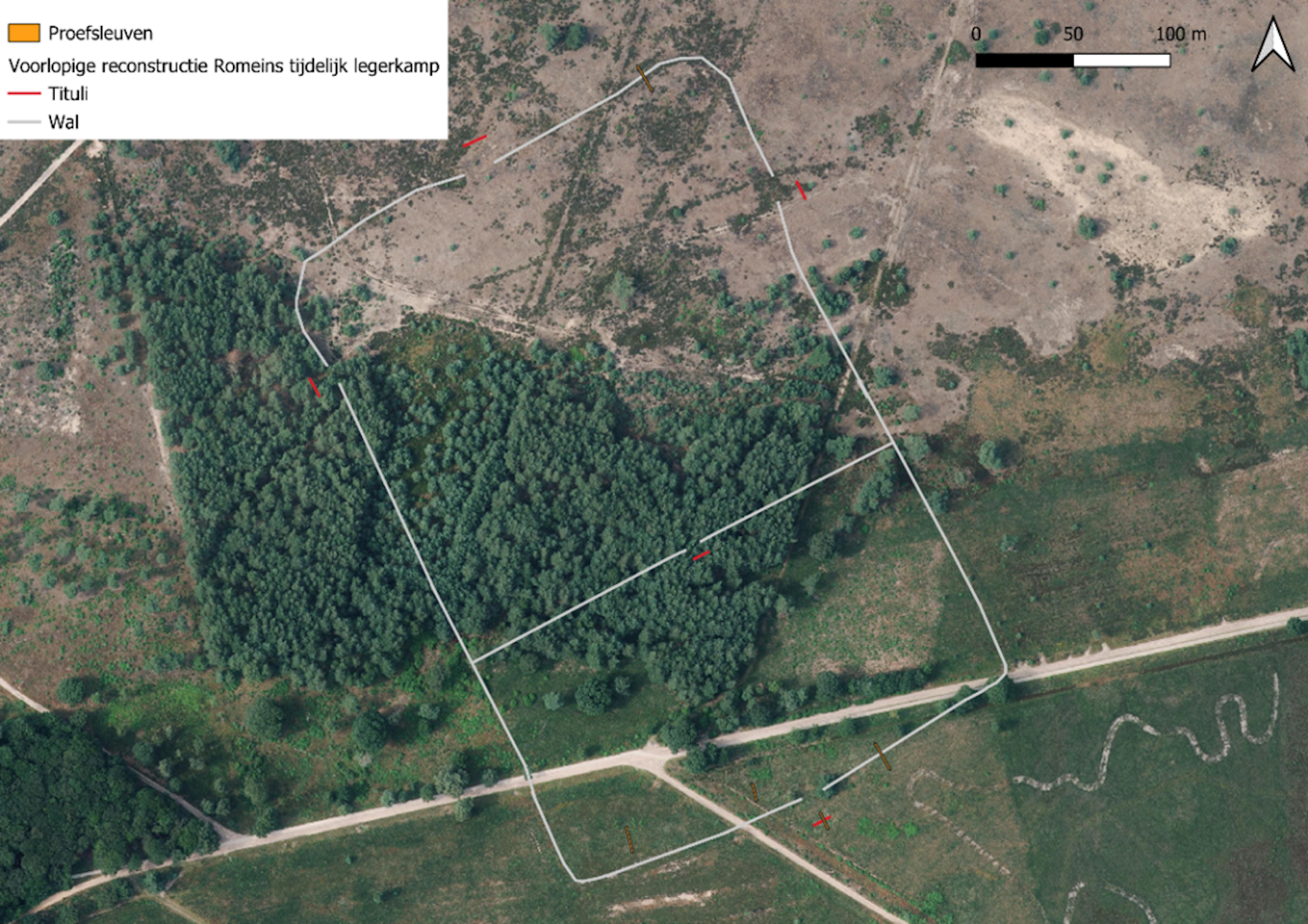 an aerial view showing an outline of where the fort would have been