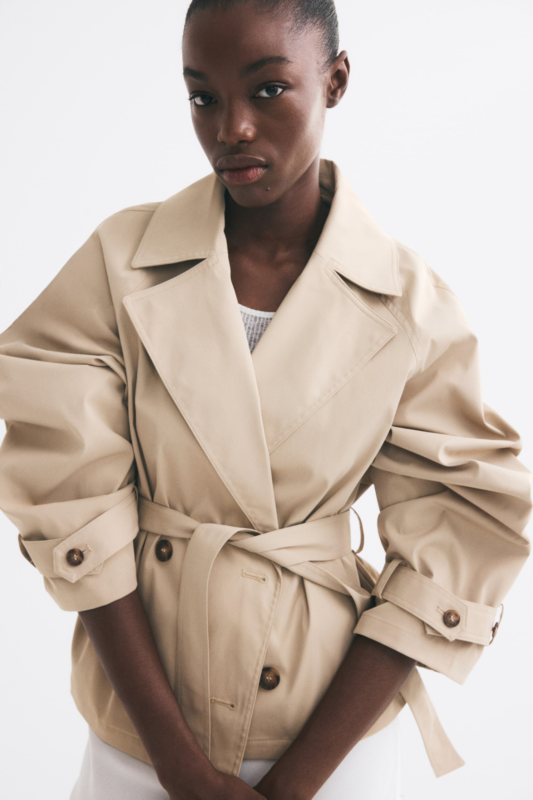 Short Tie-Belt Trench Coat