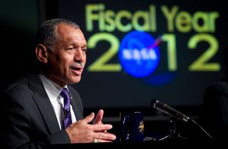 NASA administrator Charlie Bolden at NASA's Fiscal Year 2012 budget briefing on Monday, Feb. 14, 2011 at NASA Headquarters in Washington.