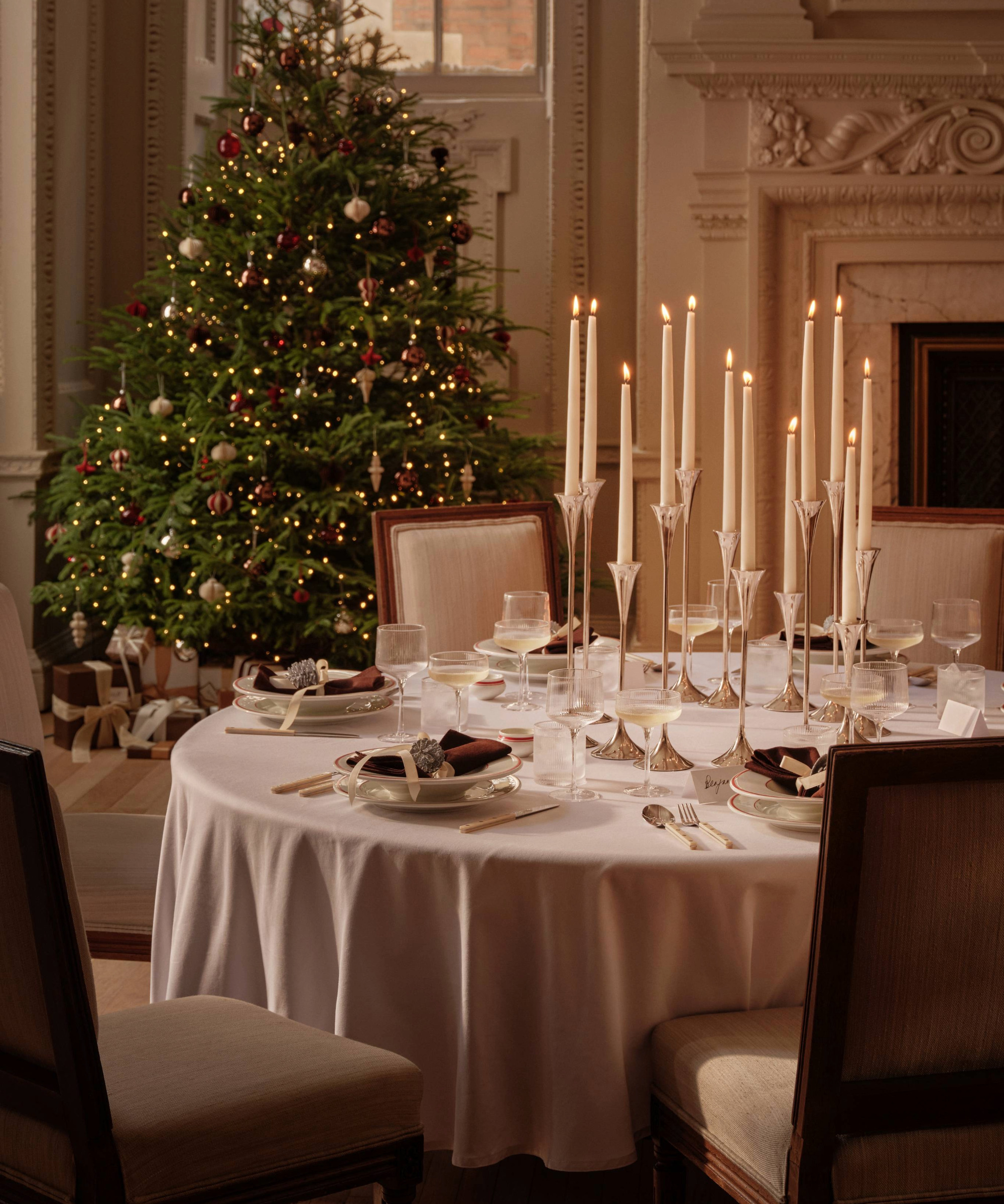 Festive table with taper candles