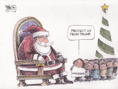 Editorial cartoon U.S. Santa Claus immigrants Donald Trump