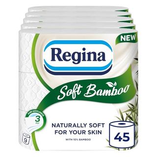 Regina Soft Bamboo - 45 Rolls of Toilet Tissue 3 Ply, 160 Sheets, Naturally Soft for Your Skin, Toilet Tissue Made With Bamboo Fibers, Paper Packaging, Fsc Certificated