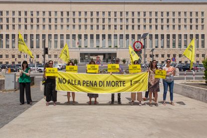 Amnesty International activists in Rome protest death sentences announced by Myanmar