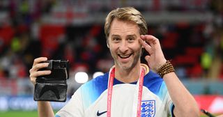 Singer Chesney Hawkes reacts during the FIFA World Cup Qatar 2022 Group B match between Wales and England at Ahmad Bin Ali Stadium on November 29, 2022 in Doha, Qatar.