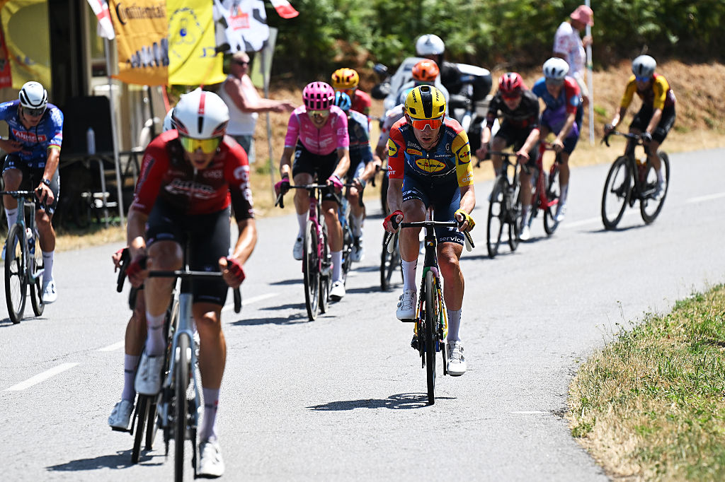 Derek Gee-West of Canada and Team Lidl - Trek attacks during the 113th Tour de France 2026, Stage 9 a 155.5km stage from Malemort to Ussel