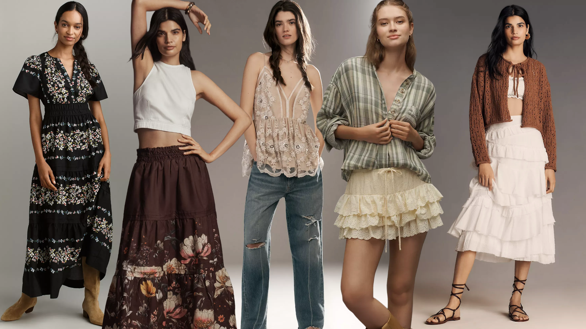 photo collage of anthropologie models wearing boho fall clothing