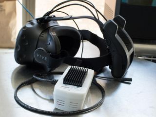 The CES prototype (front) with the reference model attached to an HTC Vive. Credit: Shaun Lucas / Tom's Guide