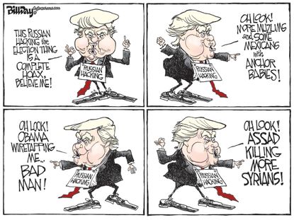 Political Cartoon U.S. Trump Muslims Syria War Russia Immigrants Assad