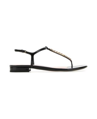Best Price on the Market at Italist | Gucci Black Leather Signoria Thong Sandals