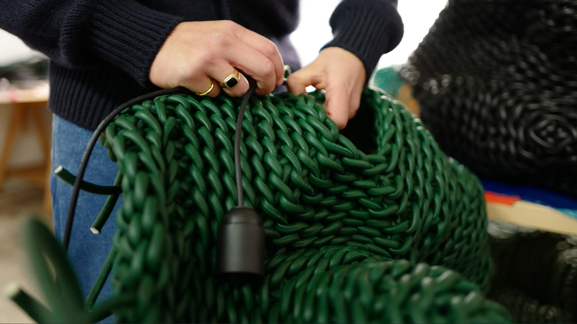 Woven leather forms at Bottega Veneta showroom