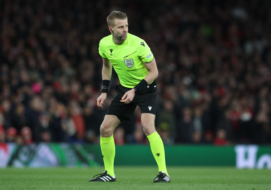 Referee Glenn Nyberg during the UEFA Champions League quarter-final first leg match between Arsenal FC and FC Bayern München at Emirates Stadium on April 9, 2024 in London, England. (Photo by Ed Sykes/Sportsphoto/Allstar via Getty Images)