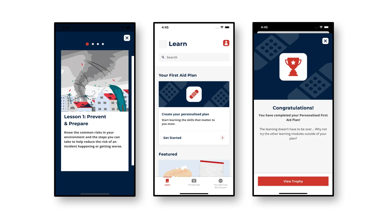 IFRC first aid app screen shots showing mapping functionality