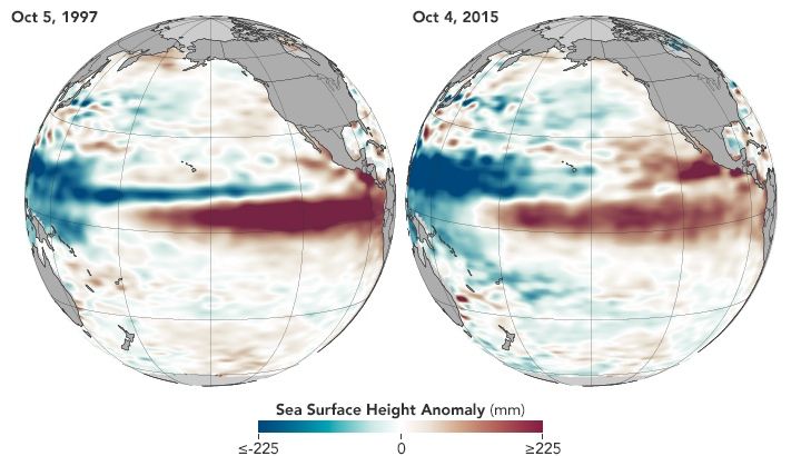 Map of waters in the equatorial Pacific Ocean, revealing an El Nino is on its way.