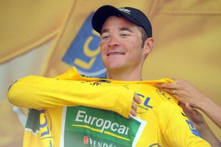 Thomas Voeckler on podium, Tour de France 2011, stage 13