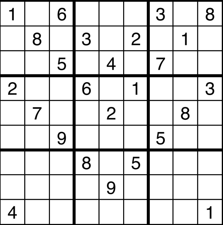 An unsolved sudoku puzzle.