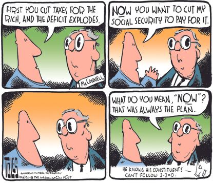 Political cartoon U.S. Mitch McConnell tax cuts federal deficit social security