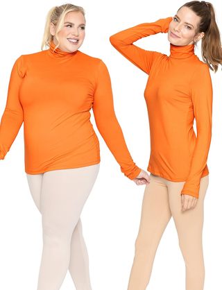 Women's Long Sleeve Turtleneck Top Orange Medium