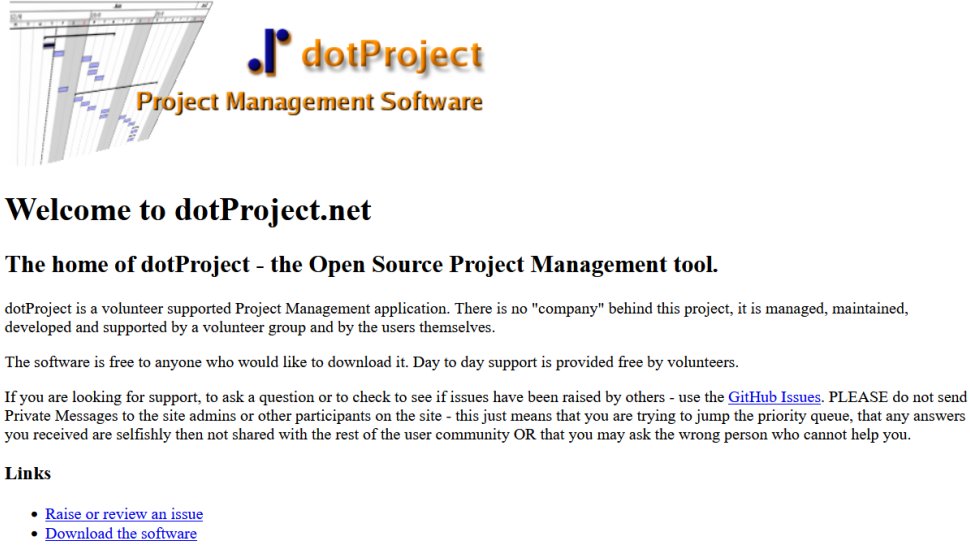 dotProject website screenshot (March 2026).