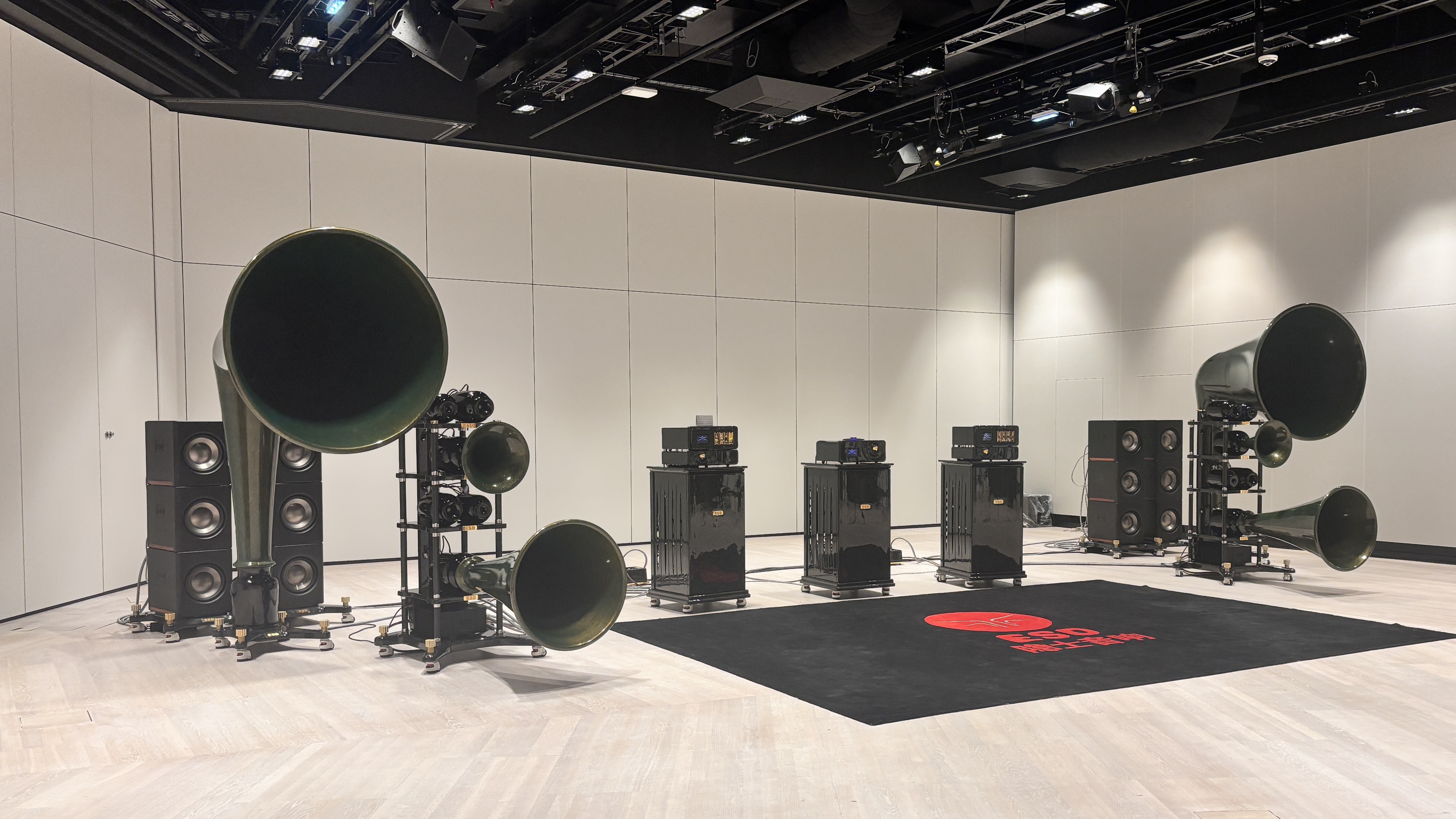 ESD Super Dragon horn speakers in a test room 