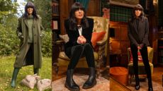 Three images of Claudia Winkleman from BBC TV show Traitors series 2