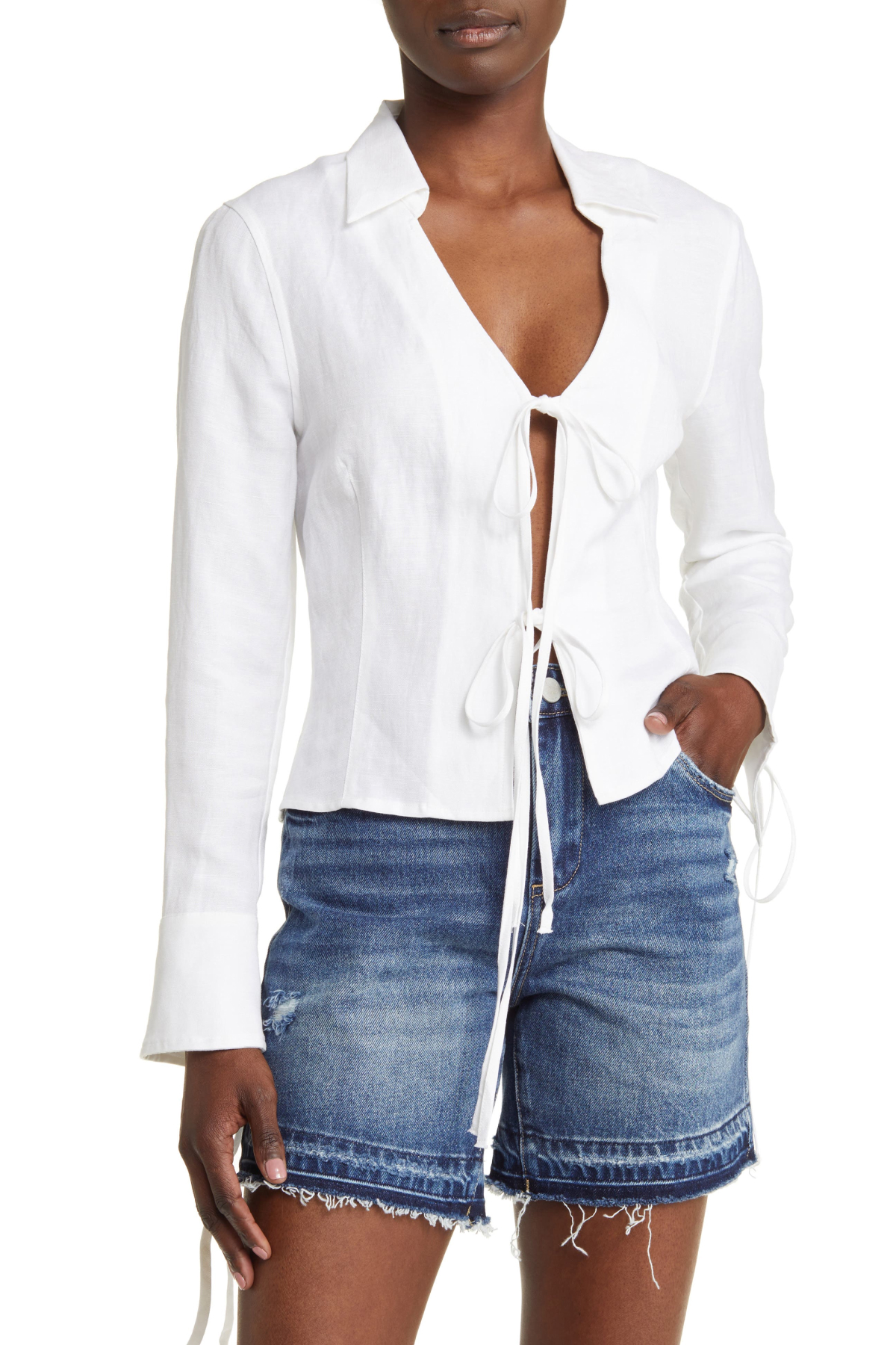 BLANKNYC Tie Front Linen Blend Shirt