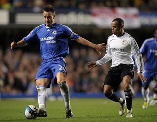 UNITED KINGDOM - JANUARY 01: Chelsea's John Terry and Derby County's Robert Earnshaw battle for the ball (Photo by Darren Walsh/Chelsea FC Via Getty Images)