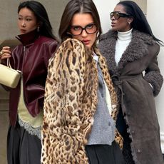 The best statement coats are shown in a street style collage of women's outfits 