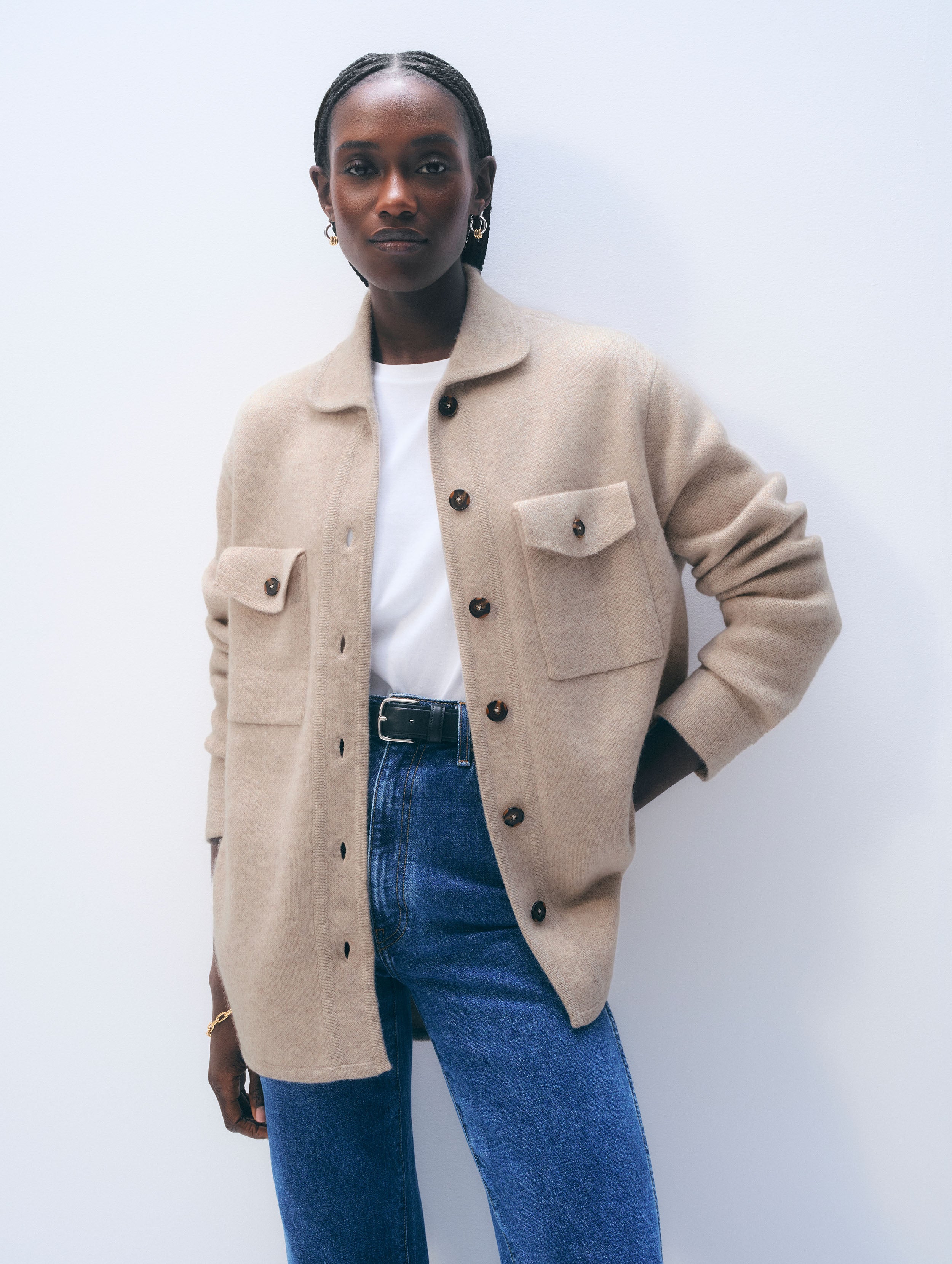 Cashmere Luxe Button Down Shacket | Sand Wisp Heather