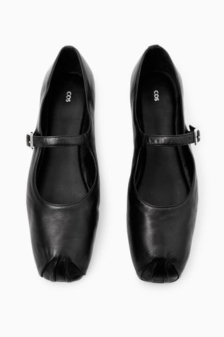 Pleated Leather Mary-Jane Ballet Flats