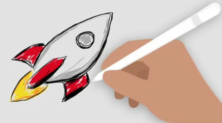 A hand drawing a rocket