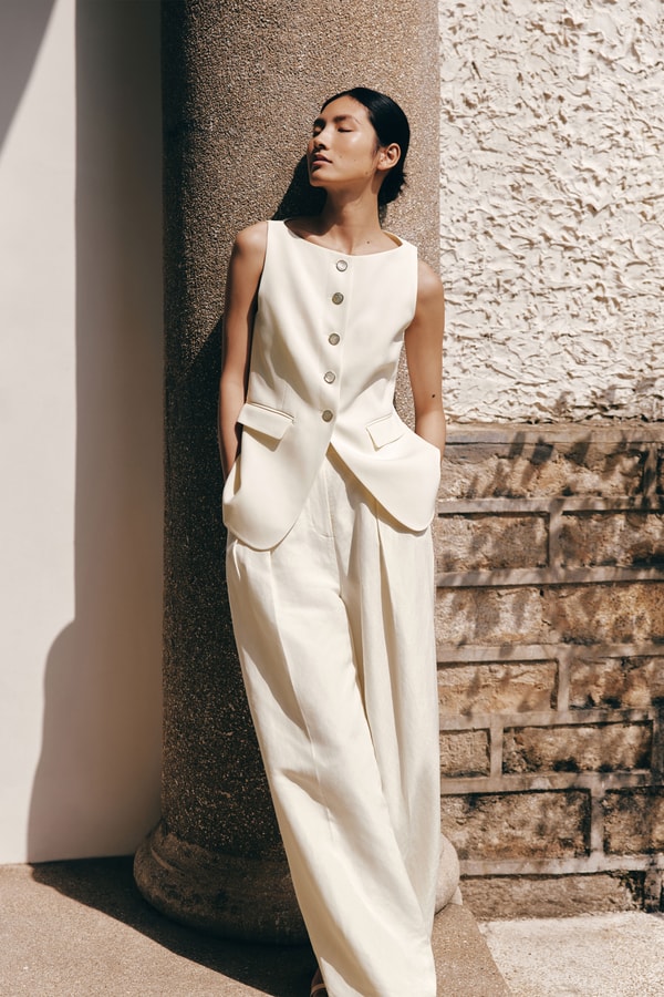 Sleeveless Button Up Silk Vest