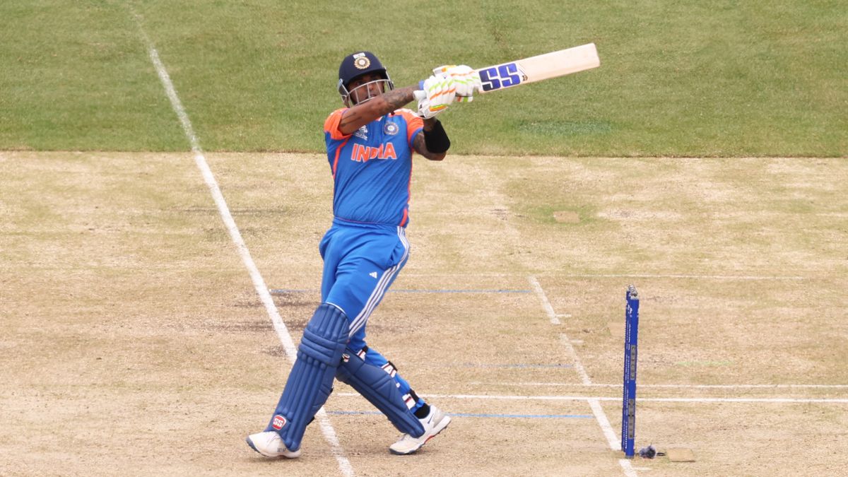 India&#039;s Suryakumar Yadav batting against USA in the 2024 T20 World Cup.