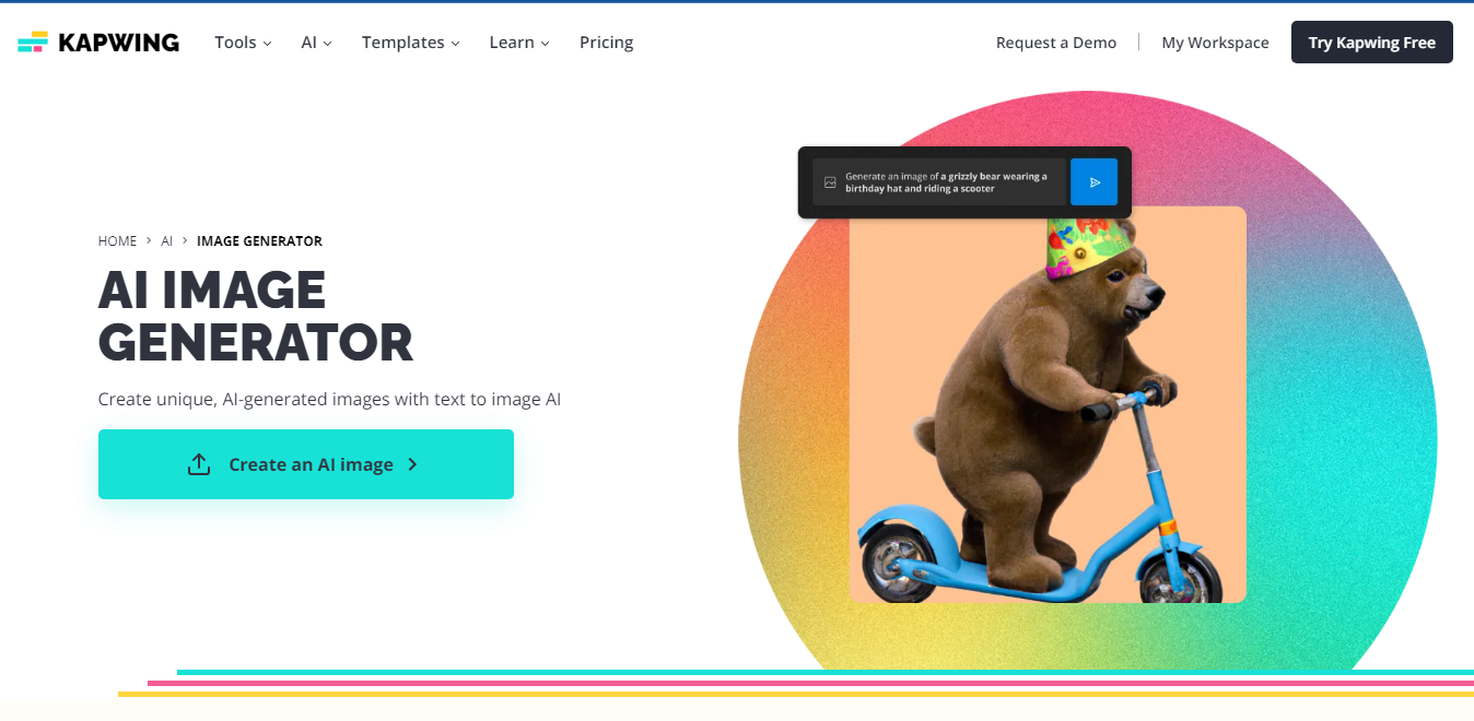 Website screenshot for Kapwing AI image generator