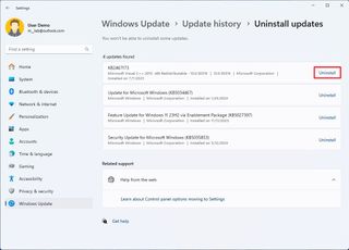 Uninstall problematic update on Windows 11