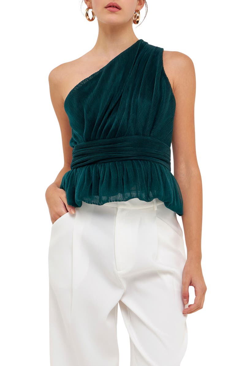 One-Shoulder Textured Tulle Top