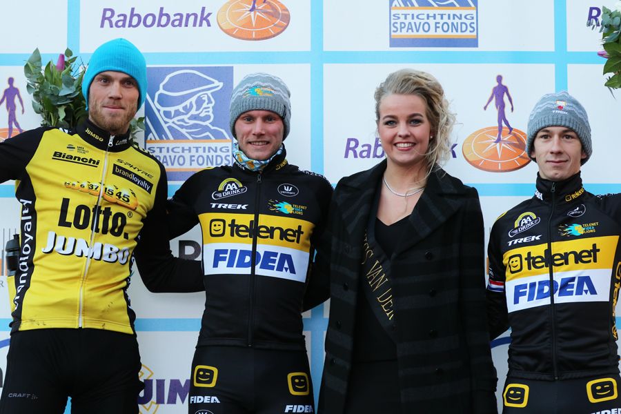 Lars Boom on the podium with Corne van Kessel and Lars van der Haar