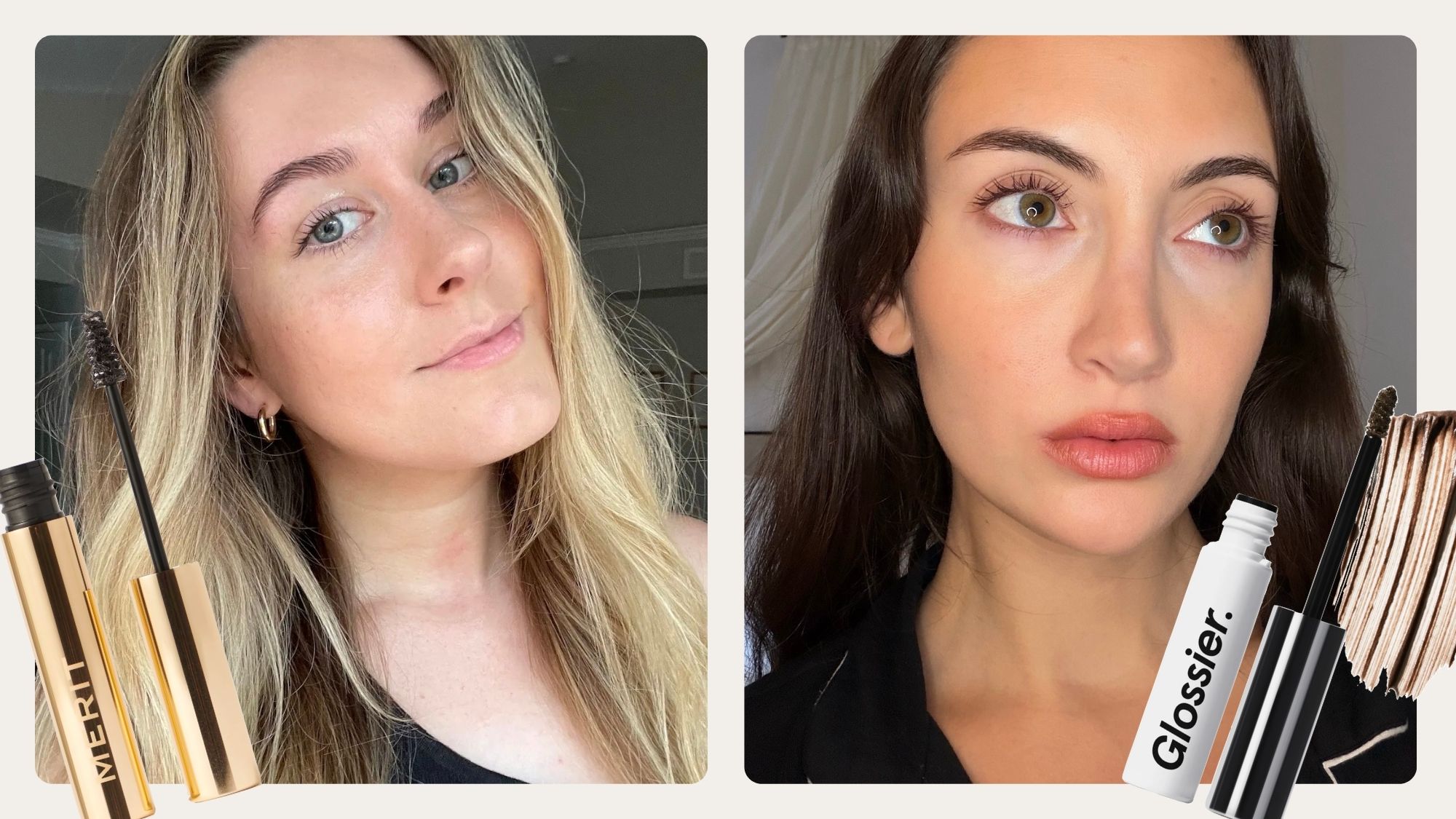 Images of WWW beauty editors Kaitlyn McLintock and Alyssa Brascia wearing brow gel.