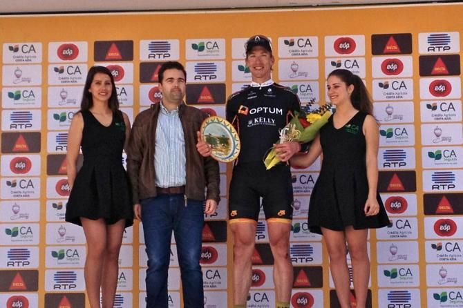 Tom Zirbel (Optum p/b Kelly Benefit Strategies) on the podium after winning stage 4 at the Volta ao Alentejo.