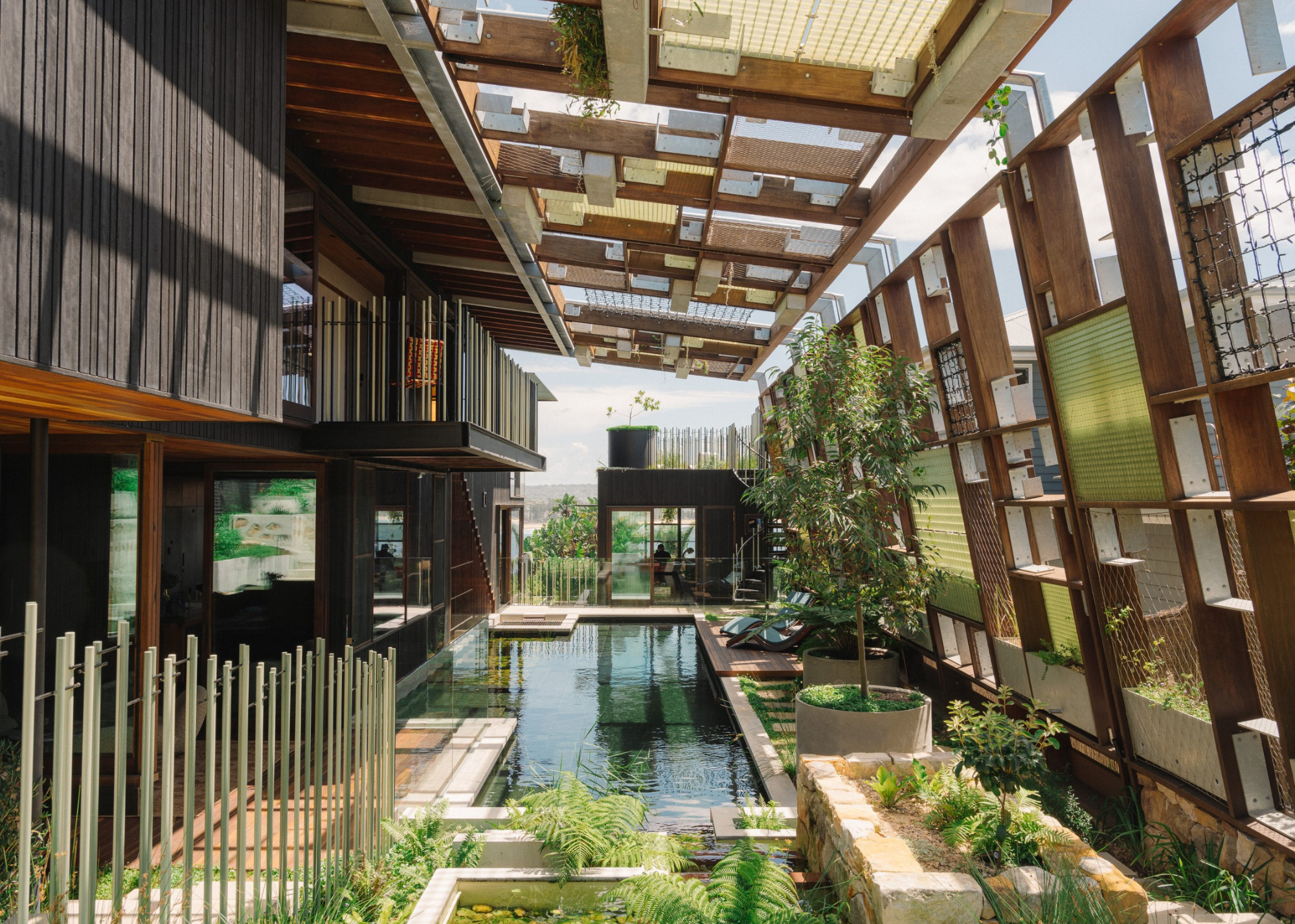 natural swimming pool in a timber structure