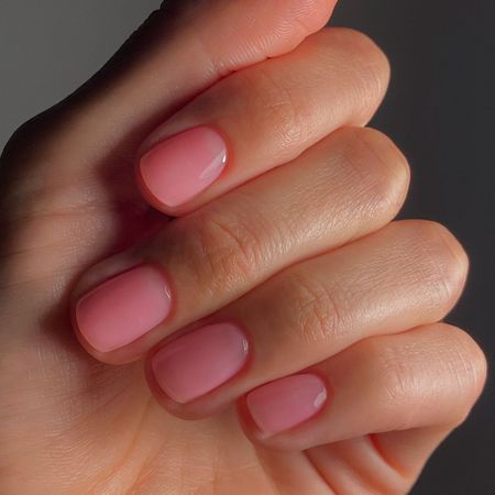 A picture of a sheer pink manicure created by @matejanova