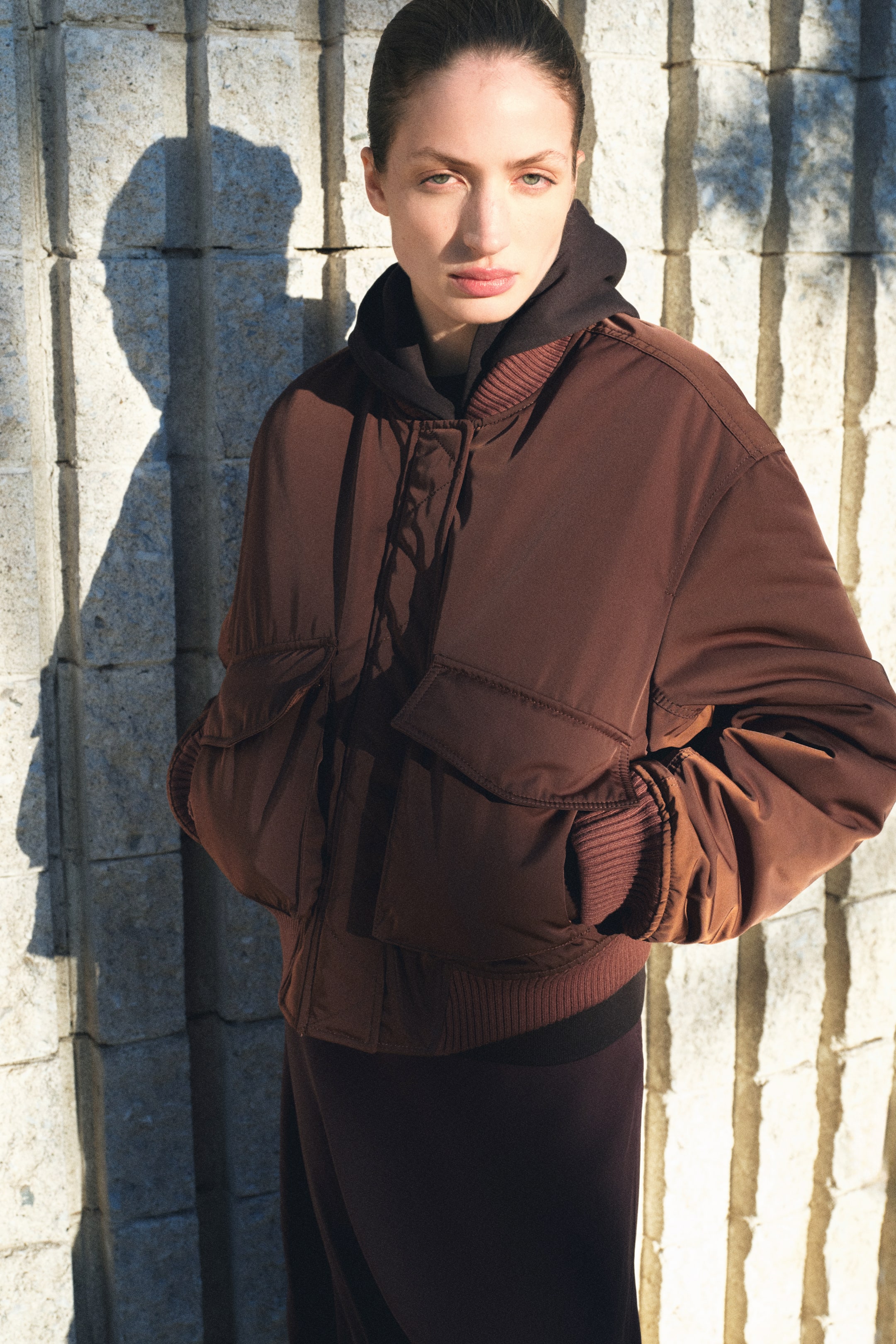 Padded Bomber Jacket - Dark Brown