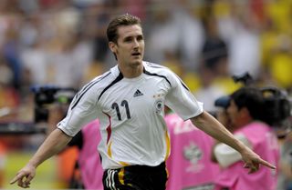 Miroslav Klose celebrates after scoring for Germany against Ecuador at the 2006 World Cup